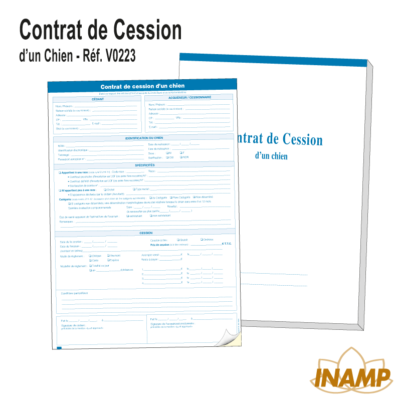 Chien - Carnet Contrat de Cession