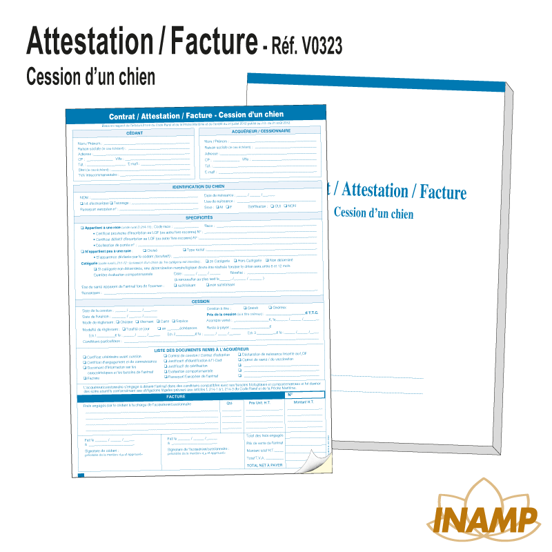 Chien - Carnet Contrat / Attestation / Facture