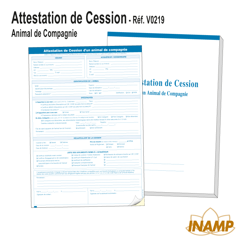 Polyvalent Chien et Chat - Carnet Attestation de Cession