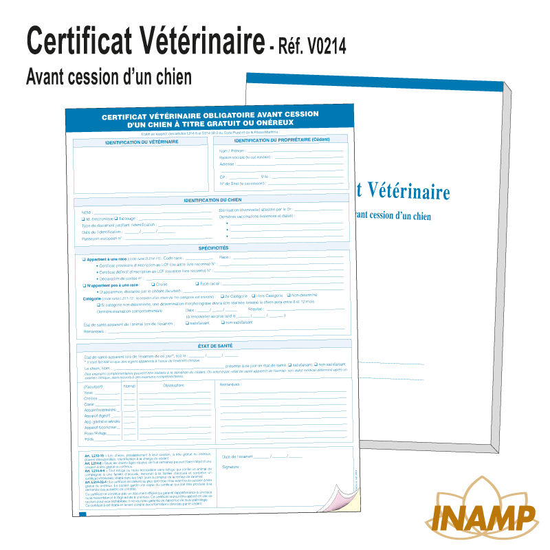 Chien - Carnet Certificat Vétérinaire avant cession